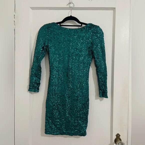 H&M | Dresses | Teal Sequin Dress From Hm Size Extra Smallsmall Or 2 |  Poshmark
